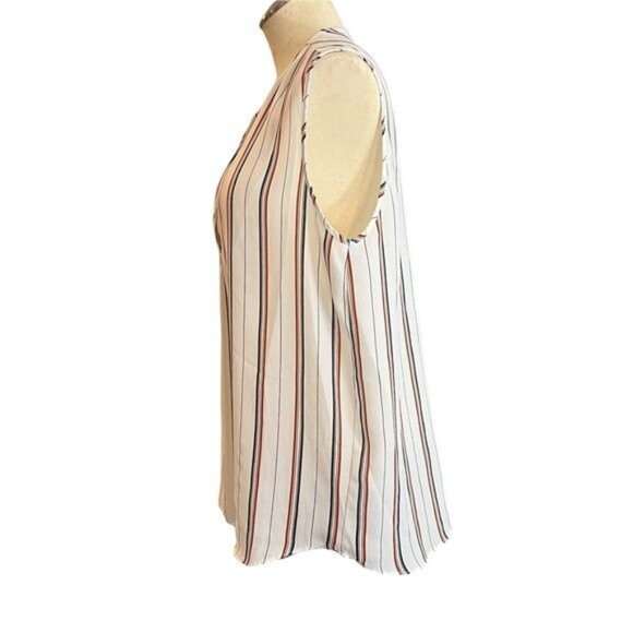 Primark Blouse Size 12 Cream Blue Brown Striped V Neck Sleeveless Womens‎ Top - Picture 2 of 8